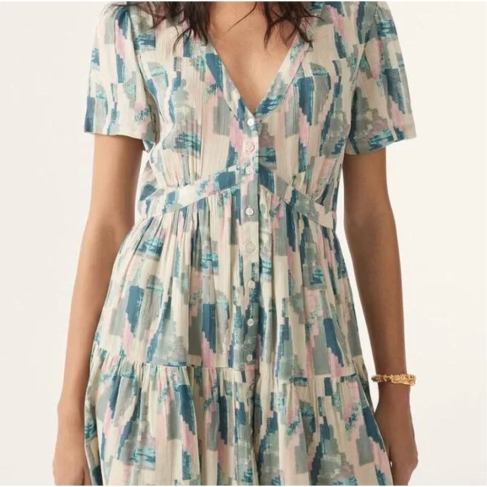 ba&sh Robe Talita Dress, Turquoise Brushstroke Print, Size 1 (US 4) – NWT